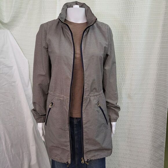 TOMMY HILFIGER Lightweight WindBreaker Brown/Cream Pinstripe Jacket Women's S - Picture 2 of 12